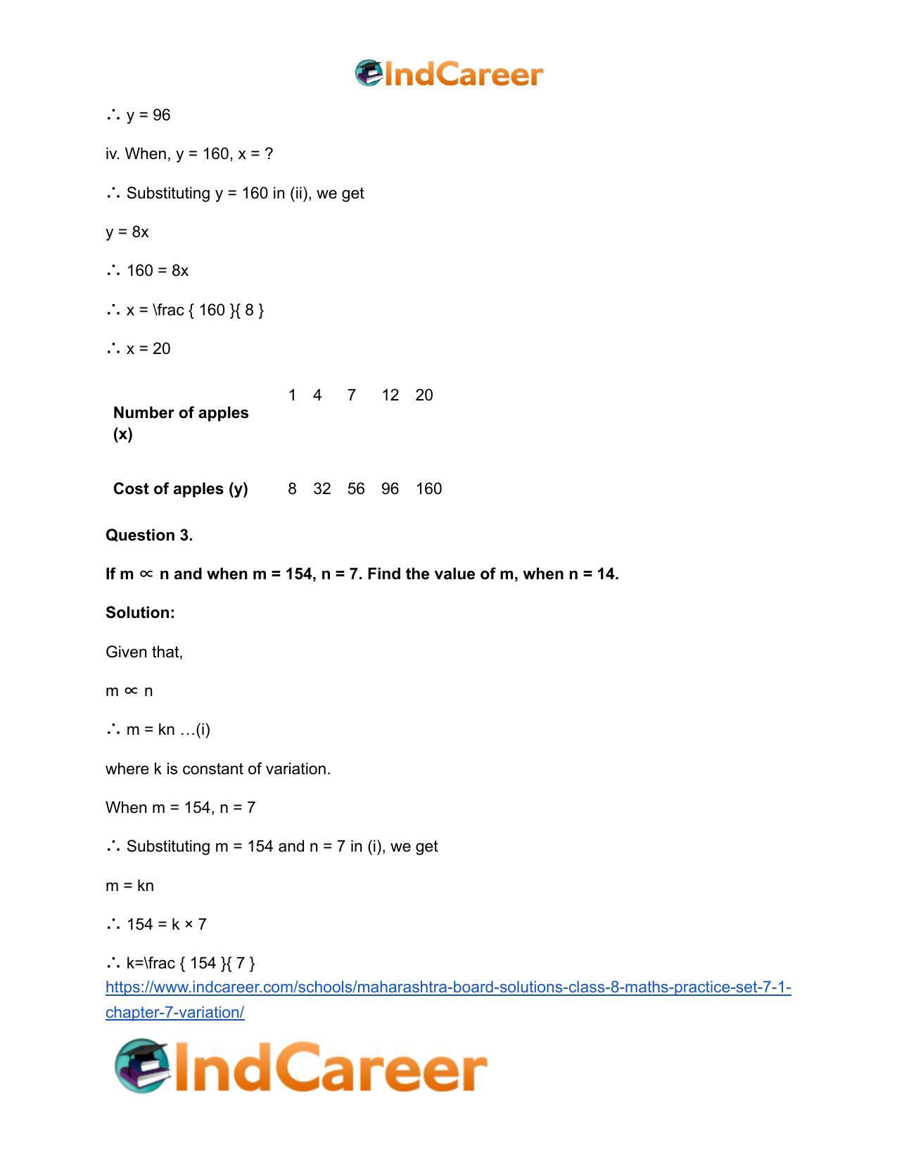 Maharashtra Board Solutions Class 8-Maths (Practice Set 7.1): Chapter 7- Variation - Page 4