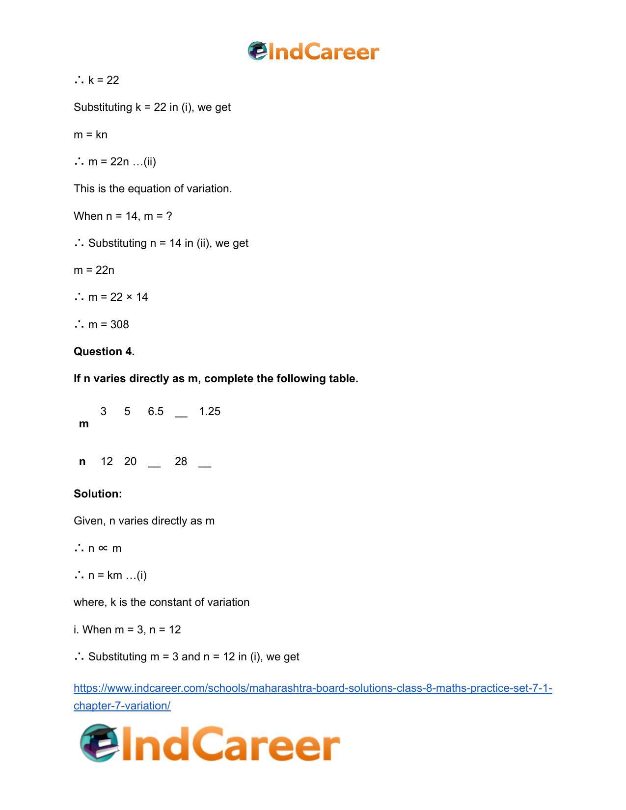 Maharashtra Board Solutions Class 8-Maths (Practice Set 7.1): Chapter 7- Variation - Page 5