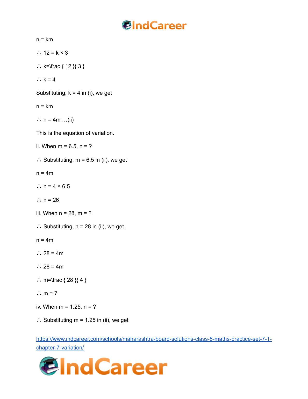 Maharashtra Board Solutions Class 8-Maths (Practice Set 7.1): Chapter 7- Variation - Page 6