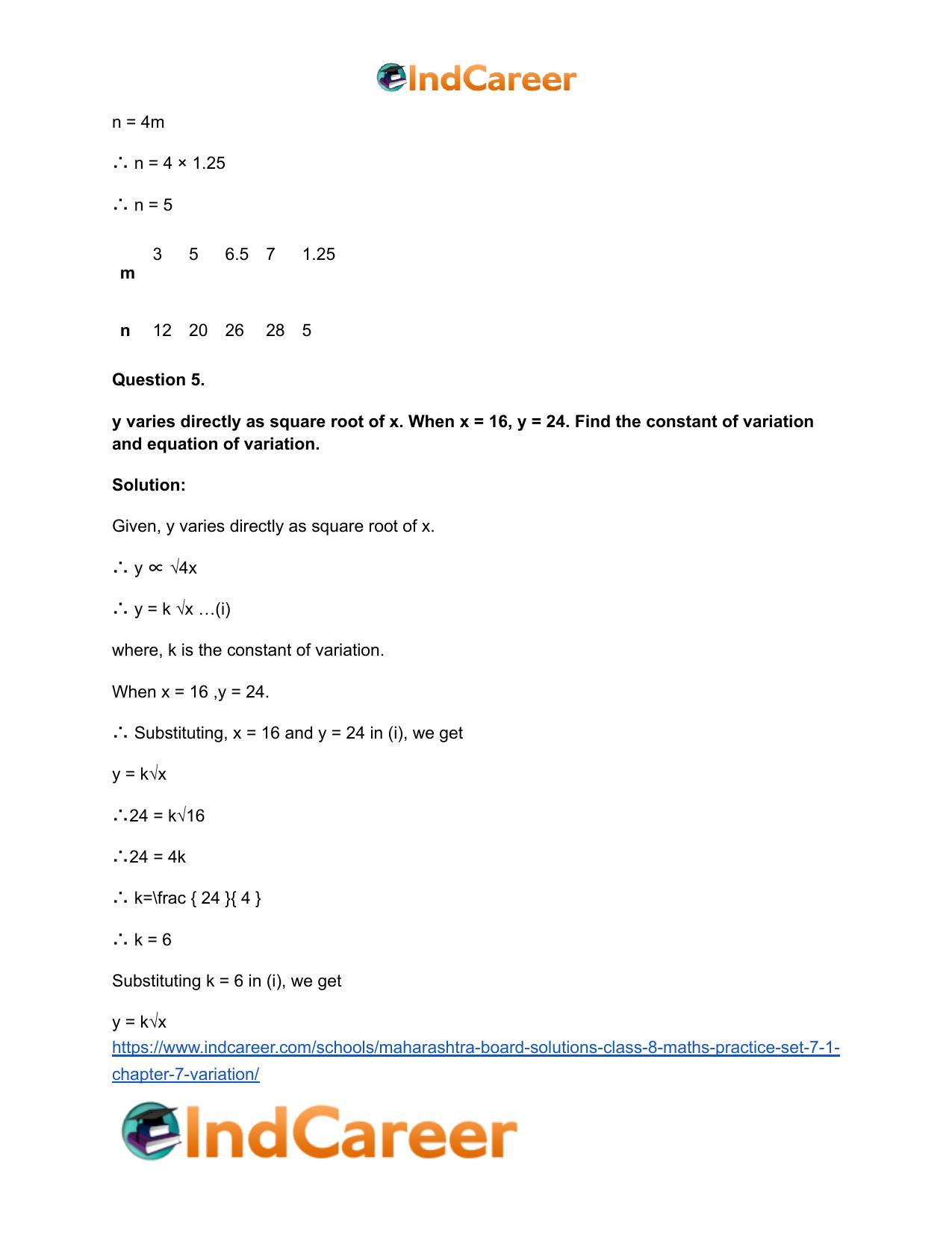 Maharashtra Board Solutions Class 8-Maths (Practice Set 7.1): Chapter 7- Variation - Page 7