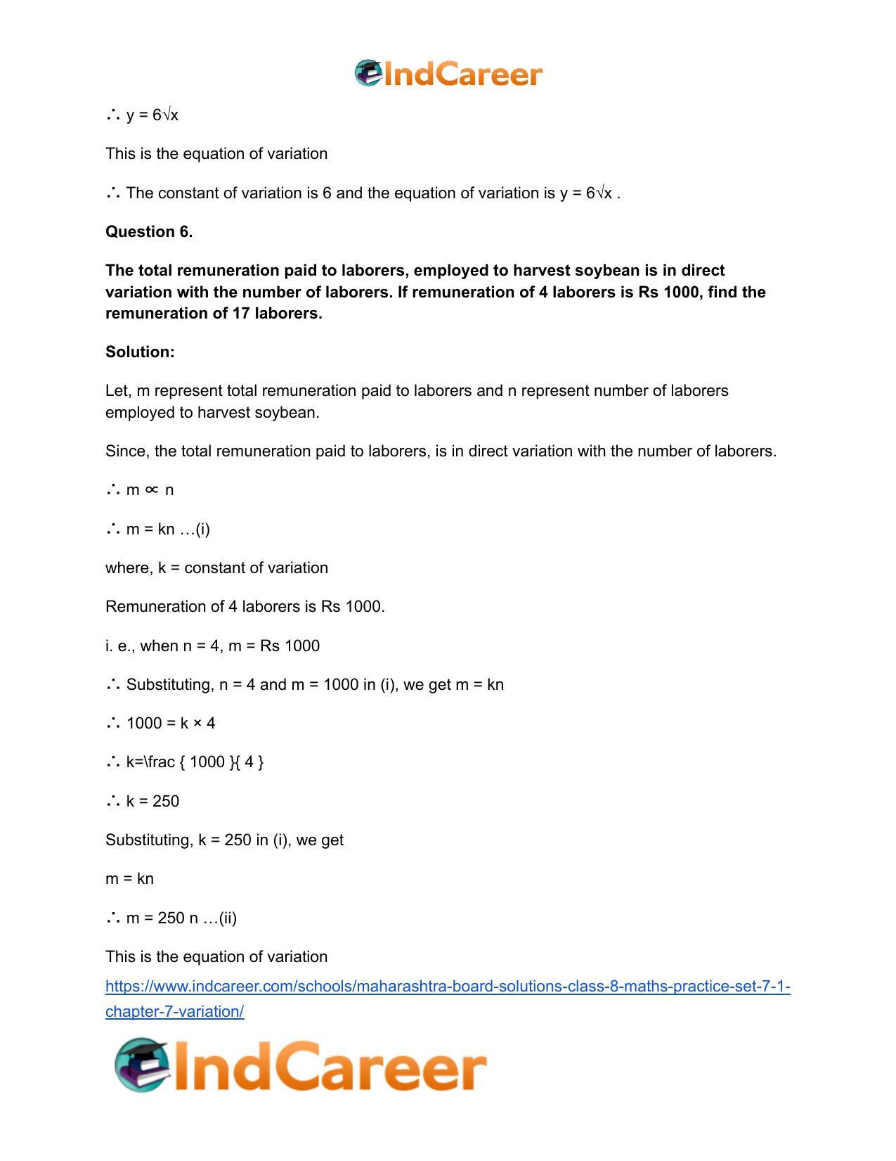 Maharashtra Board Solutions Class 8-Maths (Practice Set 7.1): Chapter 7- Variation - Page 8