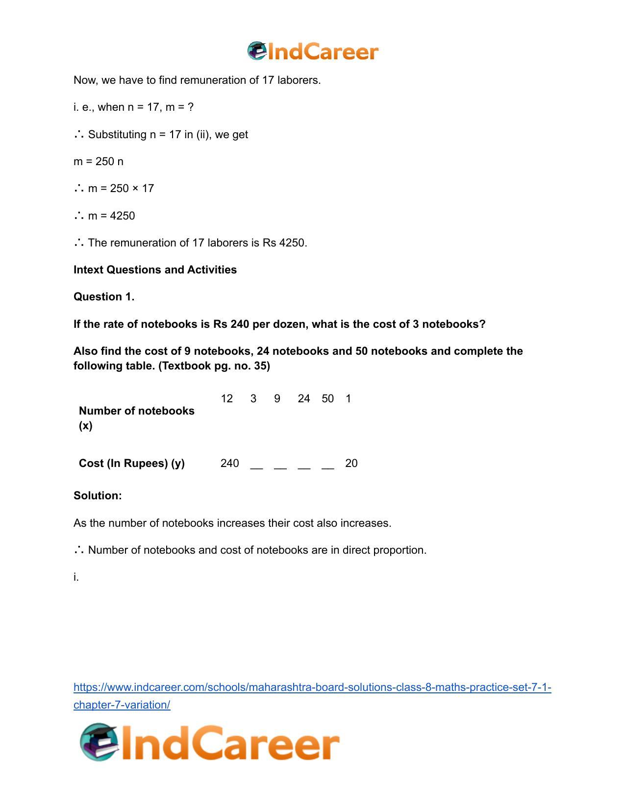Maharashtra Board Solutions Class 8-Maths (Practice Set 7.1): Chapter 7- Variation - Page 9