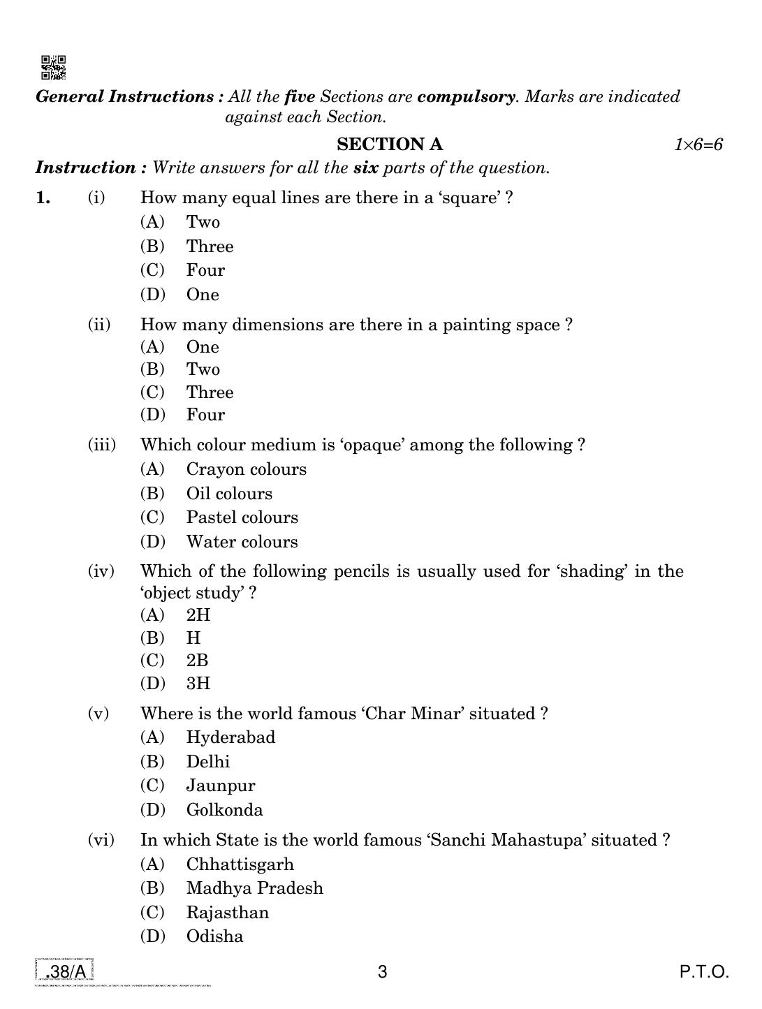 CBSE Class 10 Painting 2020 Compartment Question Paper - Page 3