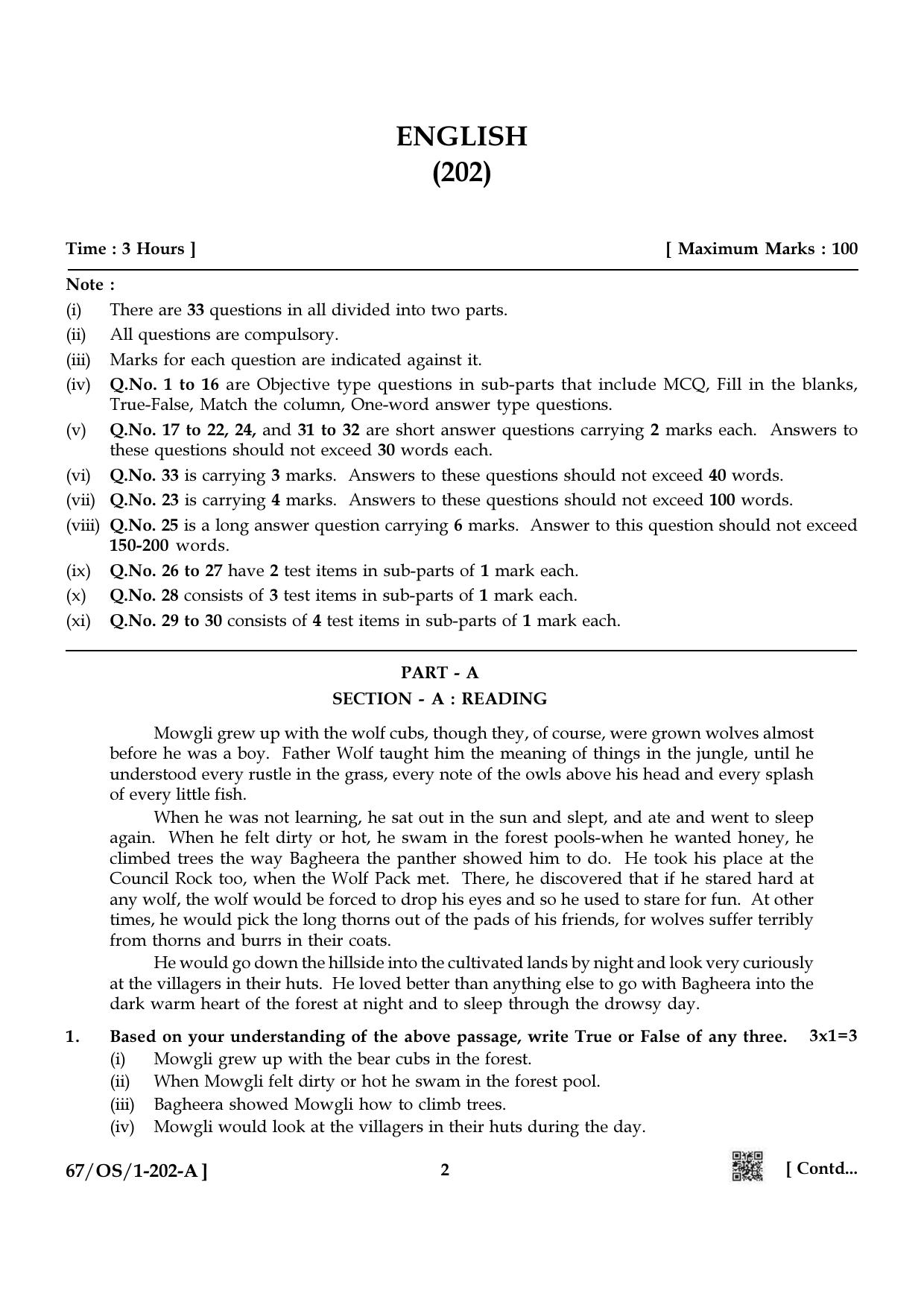 NIOS 2024 Class 10 English Question Paper - Page 2