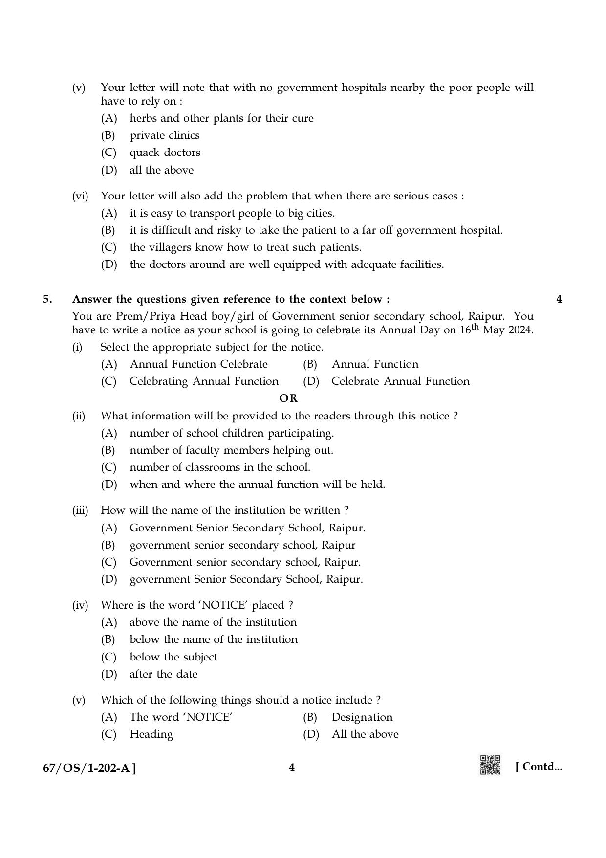 NIOS 2024 Class 10 English Question Paper - Page 4