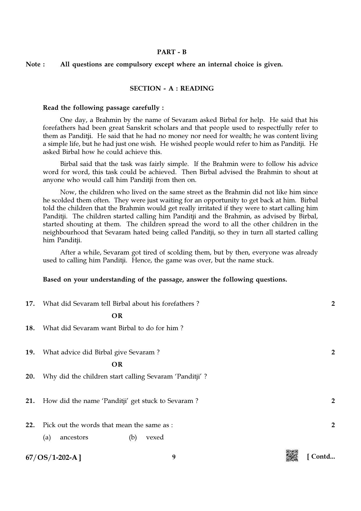 NIOS 2024 Class 10 English Question Paper - Page 9