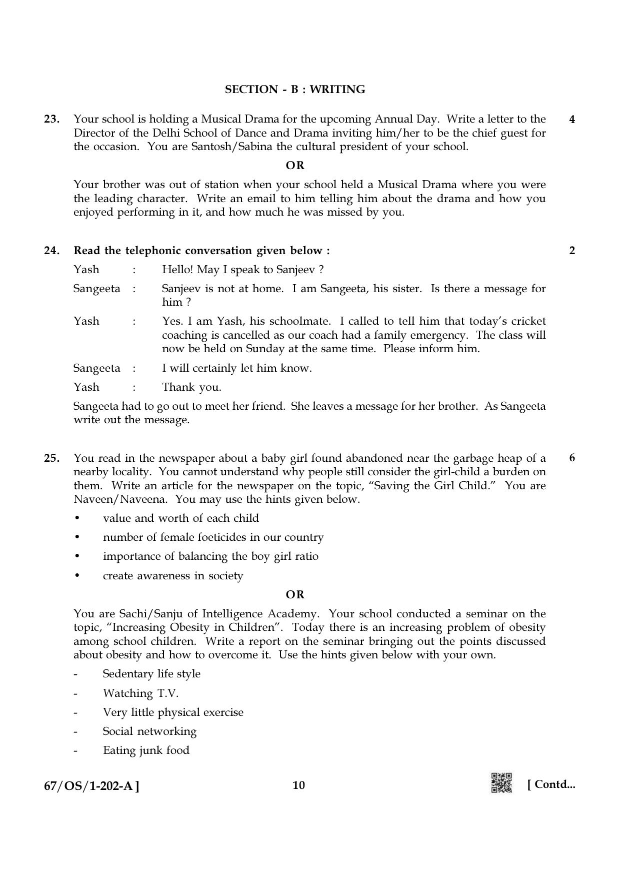 NIOS 2024 Class 10 English Question Paper - Page 10