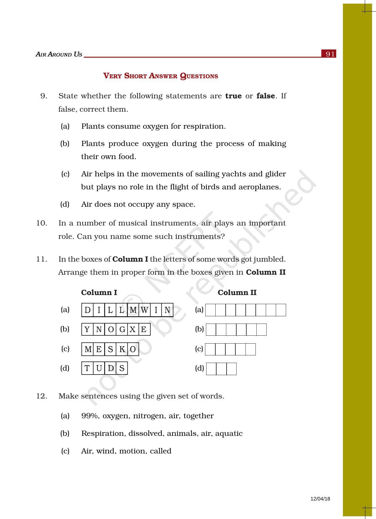 NCERT Exemplar Book for Class 6 Science: Chapter 15-Air Around Us - Page 3