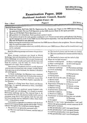 JAC Class 11 2020 English Core - I Question Paper