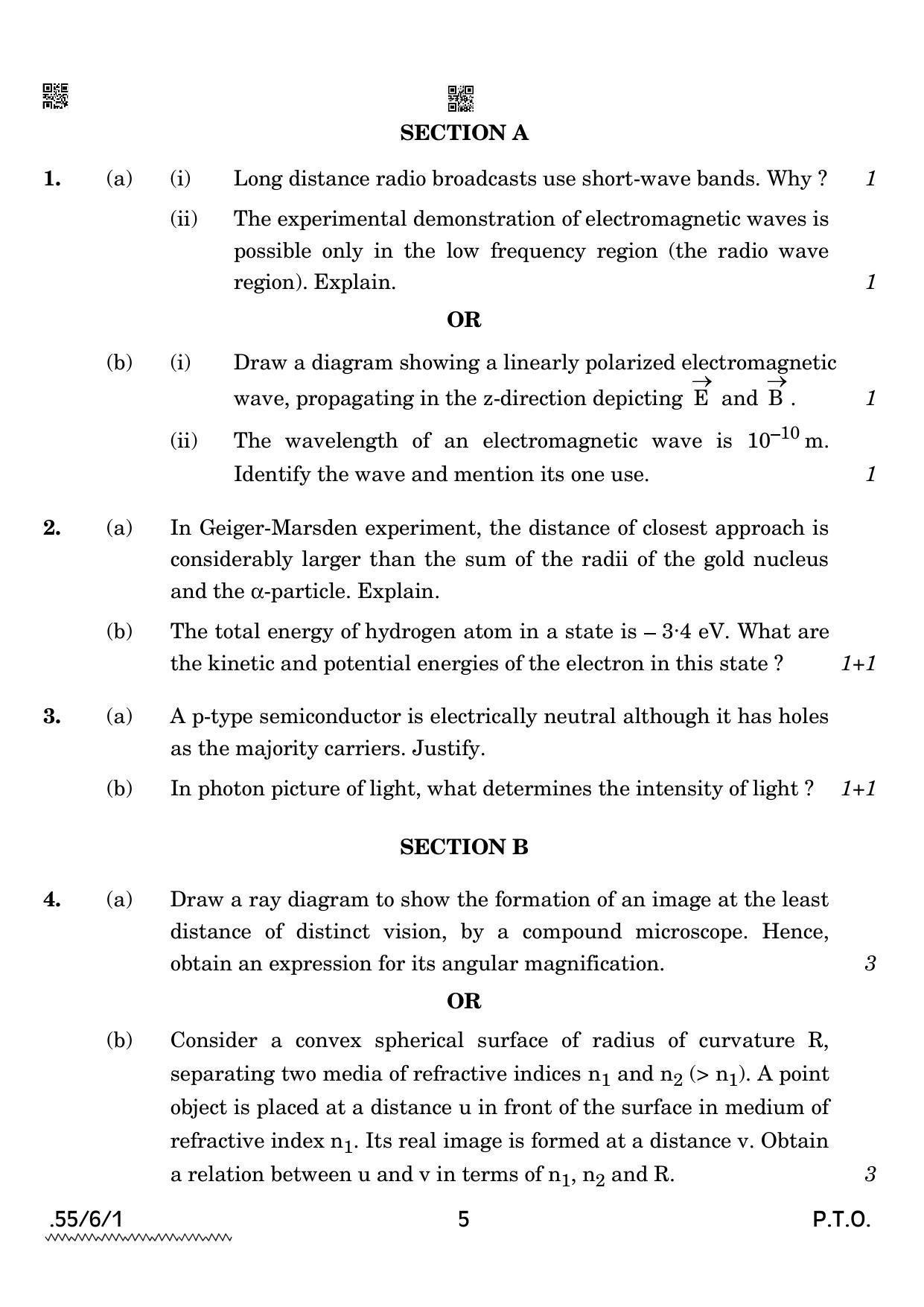 CBSE Class 12 55-6-1 PHYSICS 2022 Compartment Question Paper - Page 5