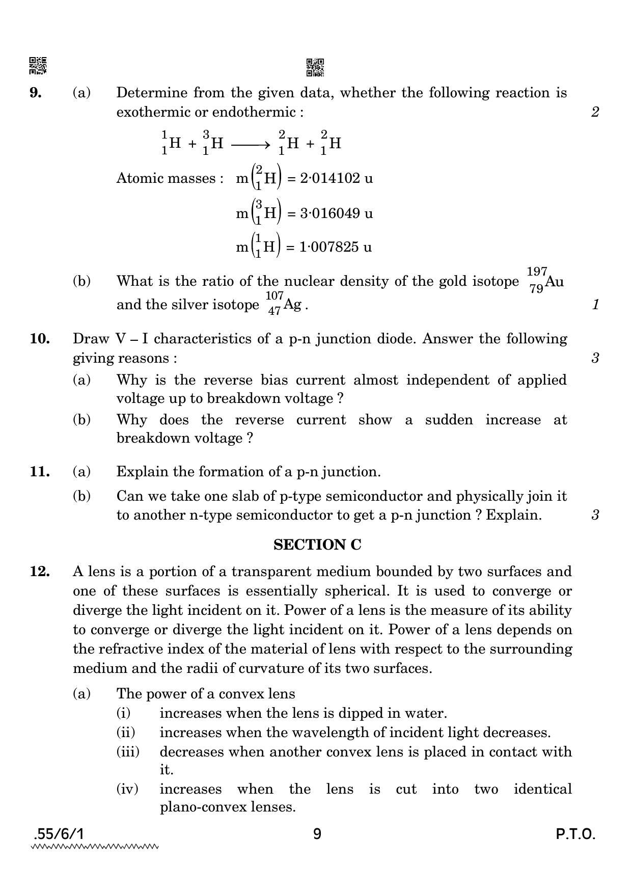 CBSE Class 12 55-6-1 PHYSICS 2022 Compartment Question Paper - Page 9