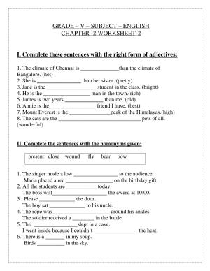 Worksheet for Class 5 English Adjectives Assignment 2