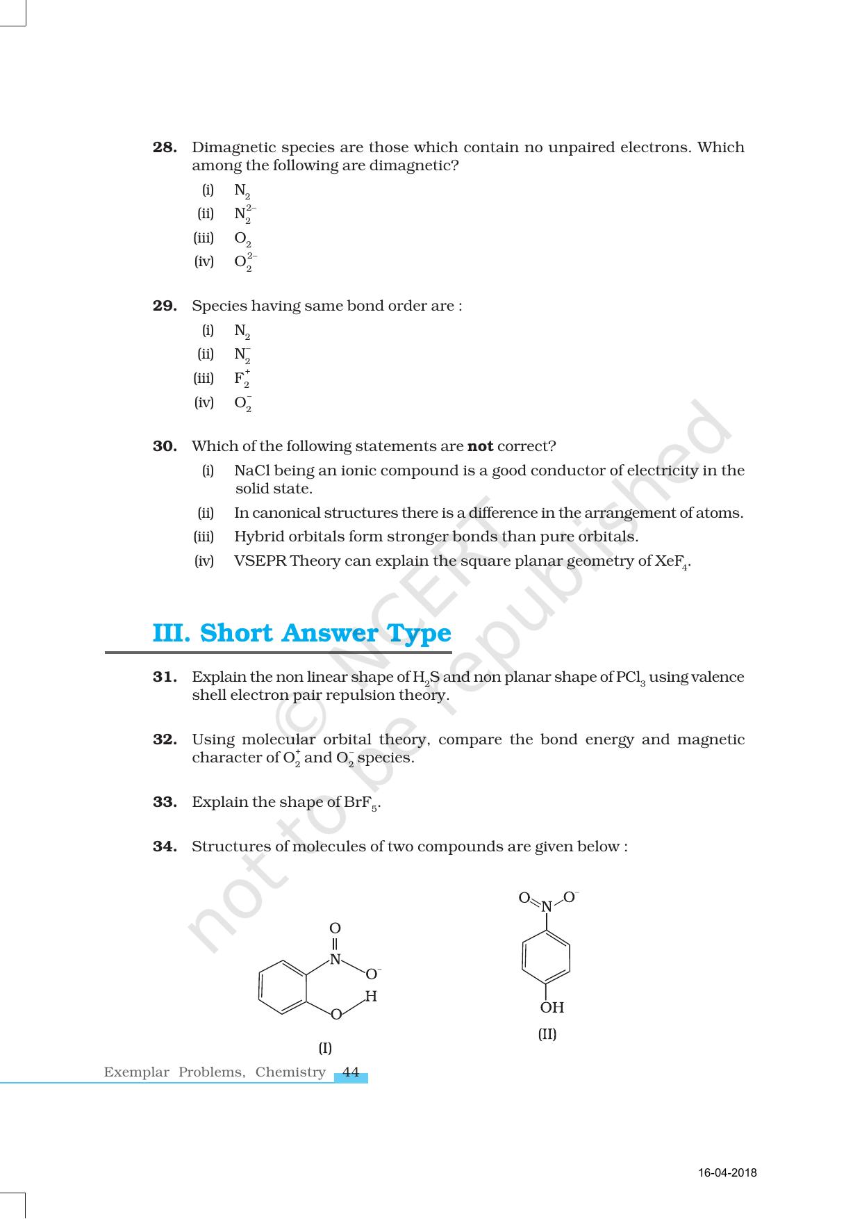 NCERT Exemplar Book for Class 11 Chemistry: Chapter 4 Chemical Bonding and Molecular Structure - Page 6