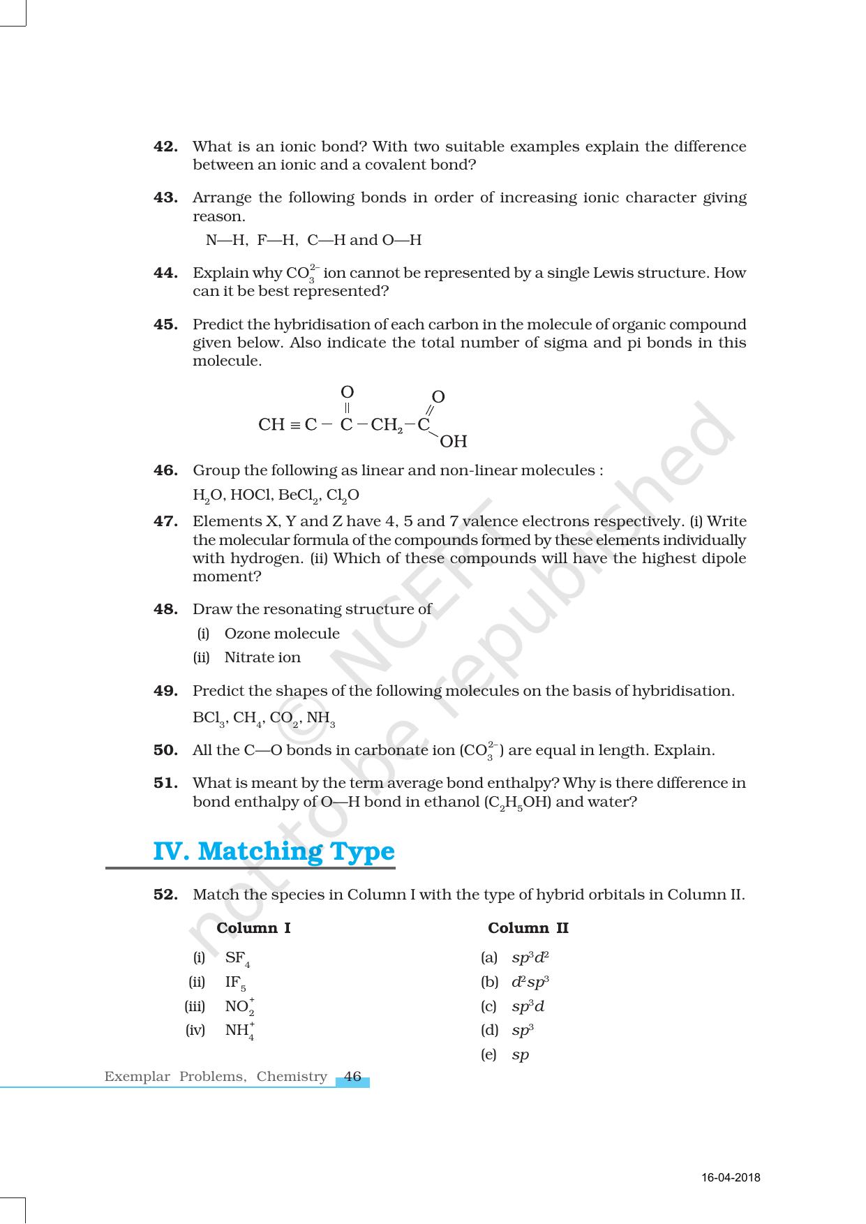 NCERT Exemplar Book for Class 11 Chemistry: Chapter 4 Chemical Bonding and Molecular Structure - Page 8