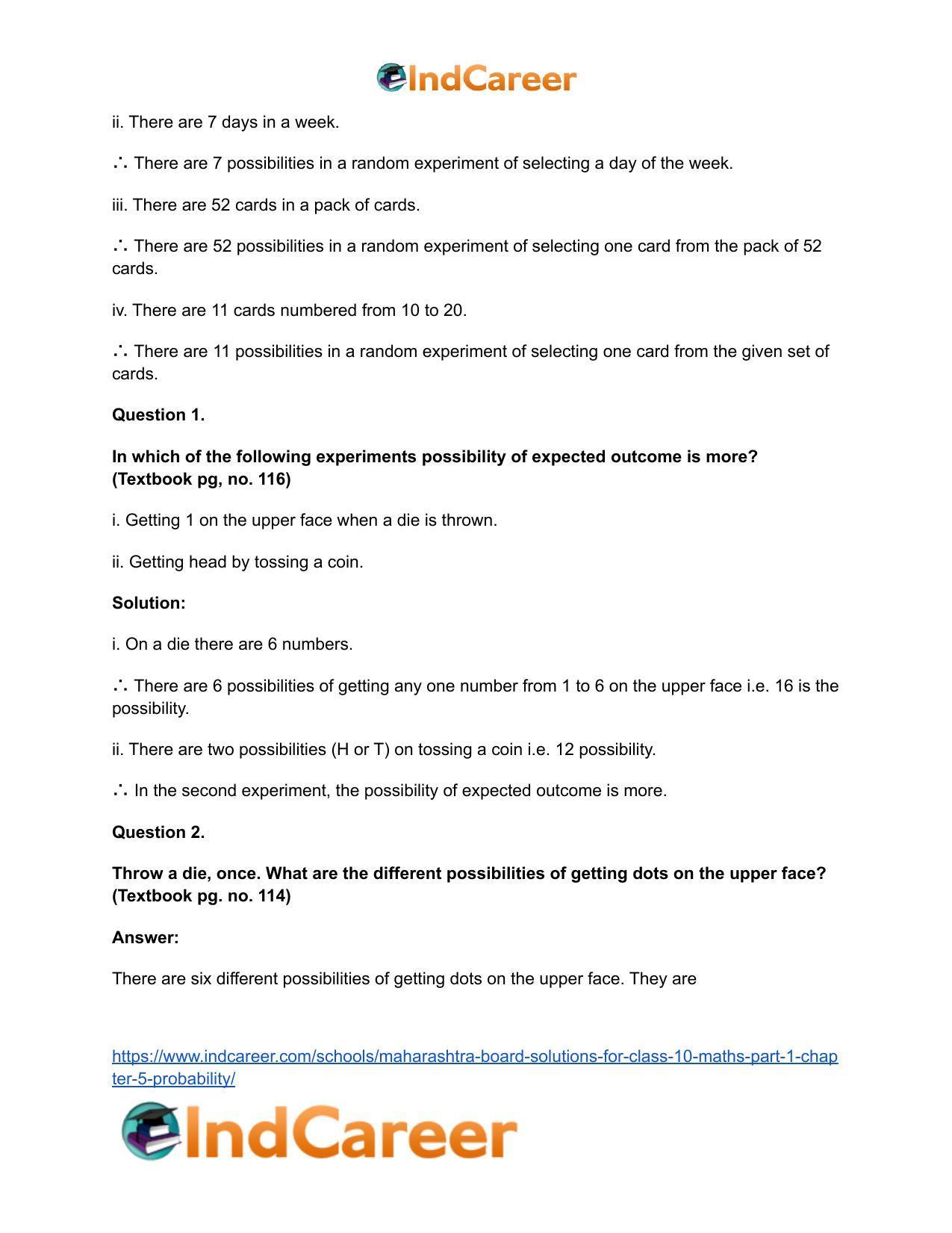 Maharashtra Board Solutions for Class 10-Maths (Part 1): Chapter 5- Probability - Page 3