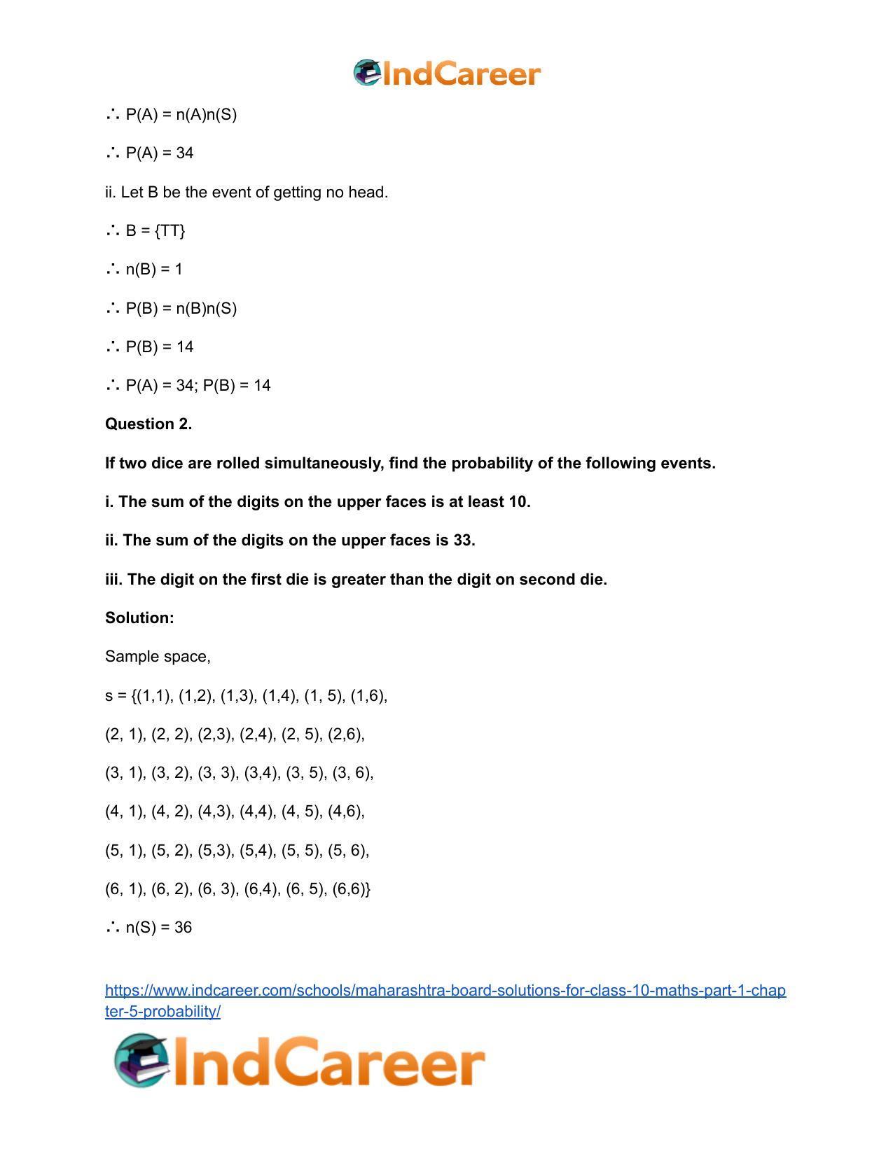 Maharashtra Board Solutions for Class 10-Maths (Part 1): Chapter 5- Probability - Page 13