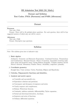 ISI Admission Test M.Math Syllabus