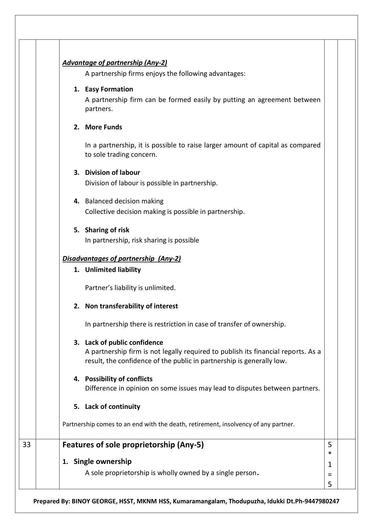 Kerala Plus One 2021 Business Studies Answer Key (Model) - Page 10