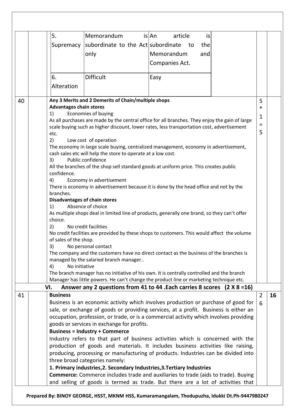 Kerala Plus One 2021 Business Studies Answer Key (Model) - Page 14