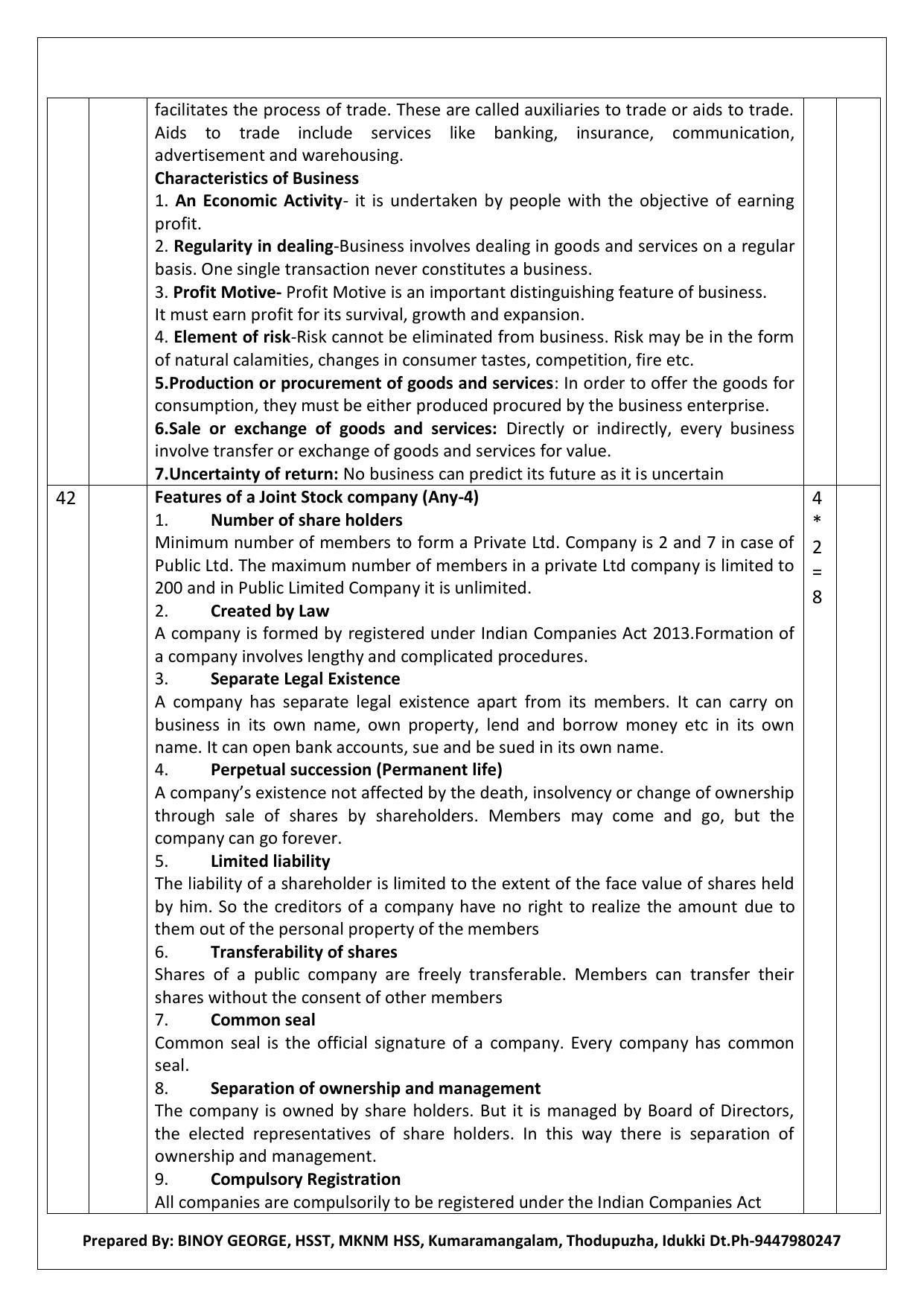 Kerala Plus One 2021 Business Studies Answer Key (Model) - Page 15