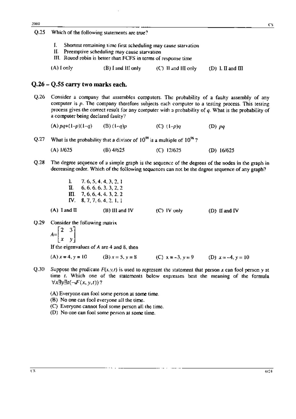 GATE 2010 Computer Science and Information Technology (CS) Question Paper with Answer Key - Page 6