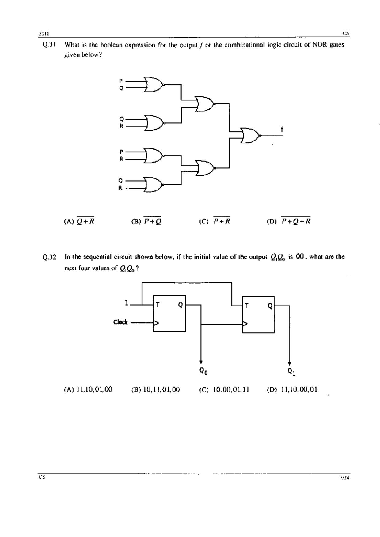 GATE 2010 Computer Science and Information Technology (CS) Question Paper with Answer Key - Page 7