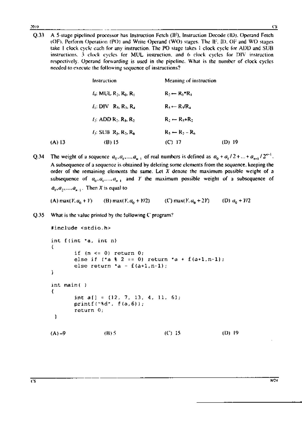 GATE 2010 Computer Science and Information Technology (CS) Question Paper with Answer Key - Page 8