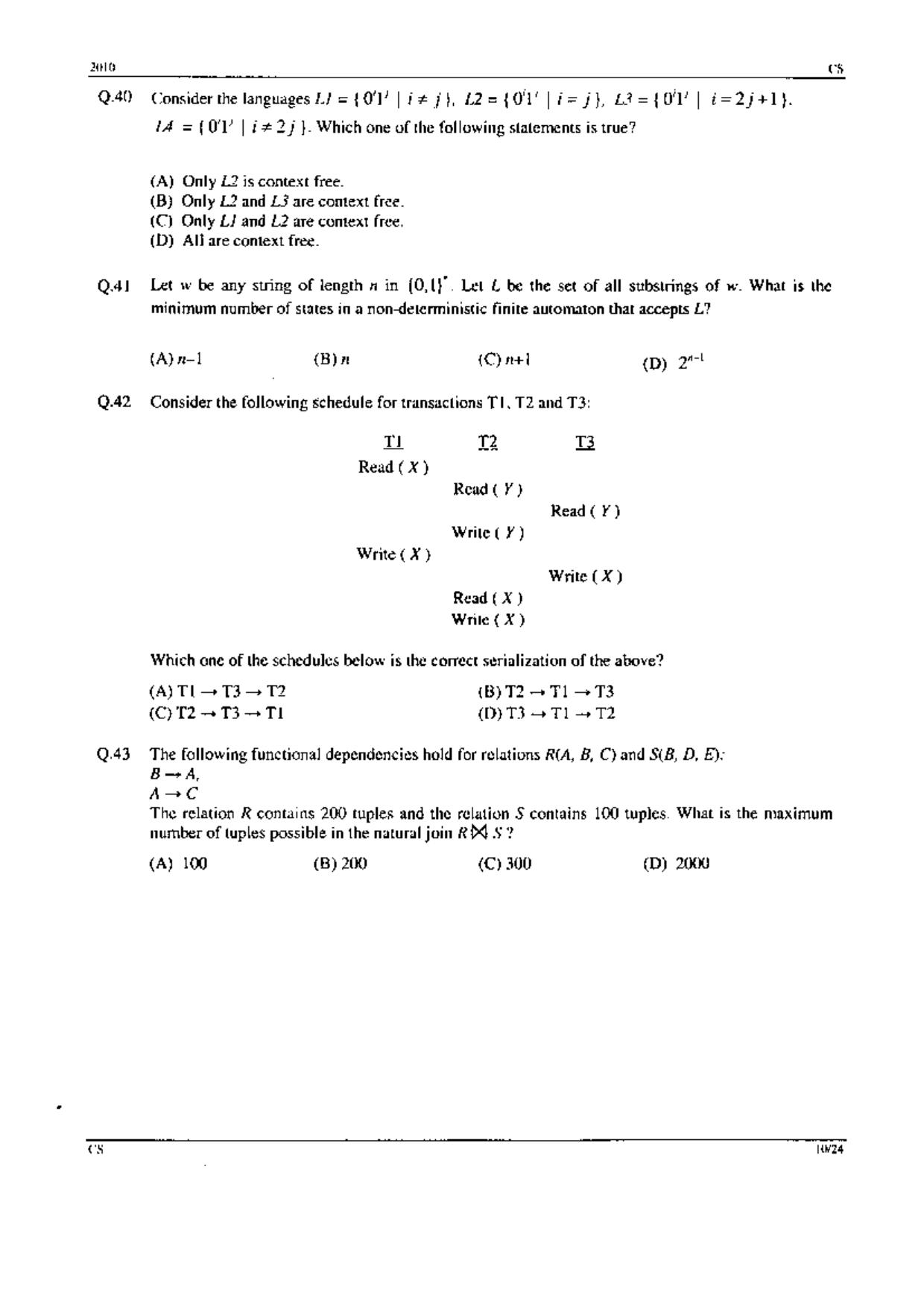 GATE 2010 Computer Science and Information Technology (CS) Question Paper with Answer Key - Page 10