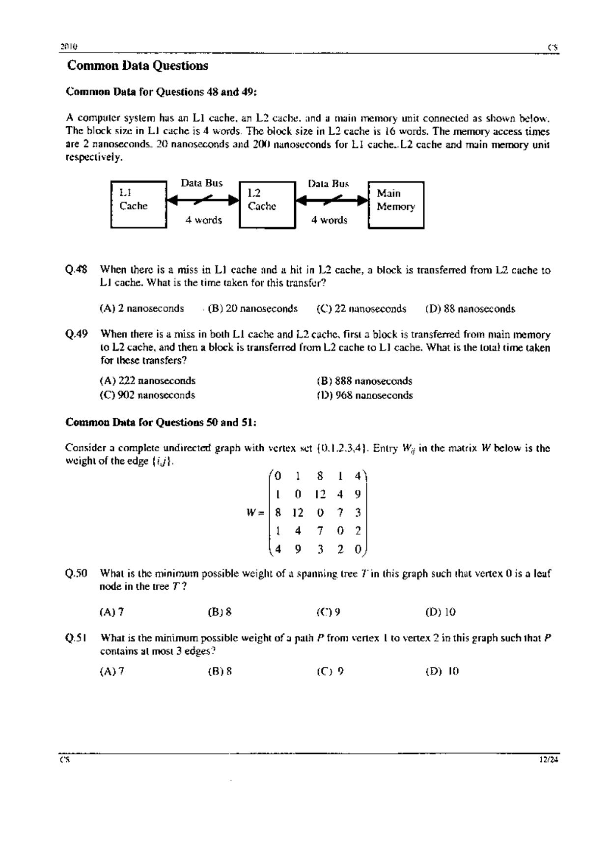 GATE 2010 Computer Science and Information Technology (CS) Question Paper with Answer Key - Page 12