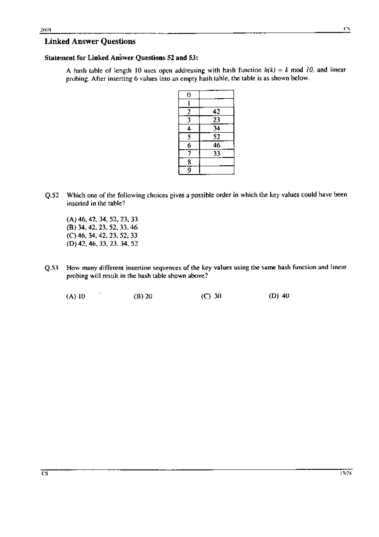 GATE 2010 Computer Science and Information Technology (CS) Question Paper with Answer Key - Page 13