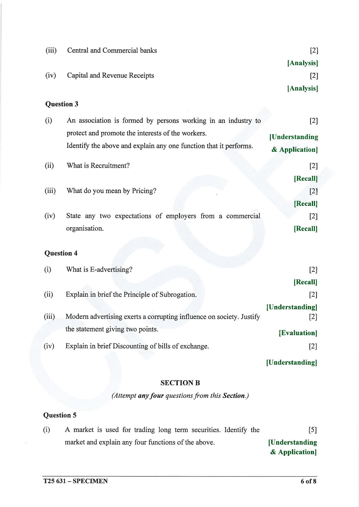 ICSE Class 10 2025 Commercial Studies (QP & MS) Specimen Paper - Page 6