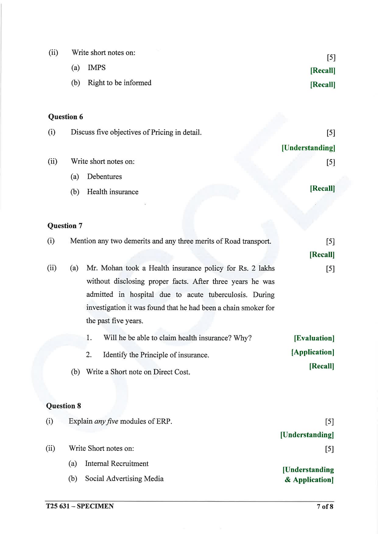 ICSE Class 10 2025 Commercial Studies (QP & MS) Specimen Paper - Page 7