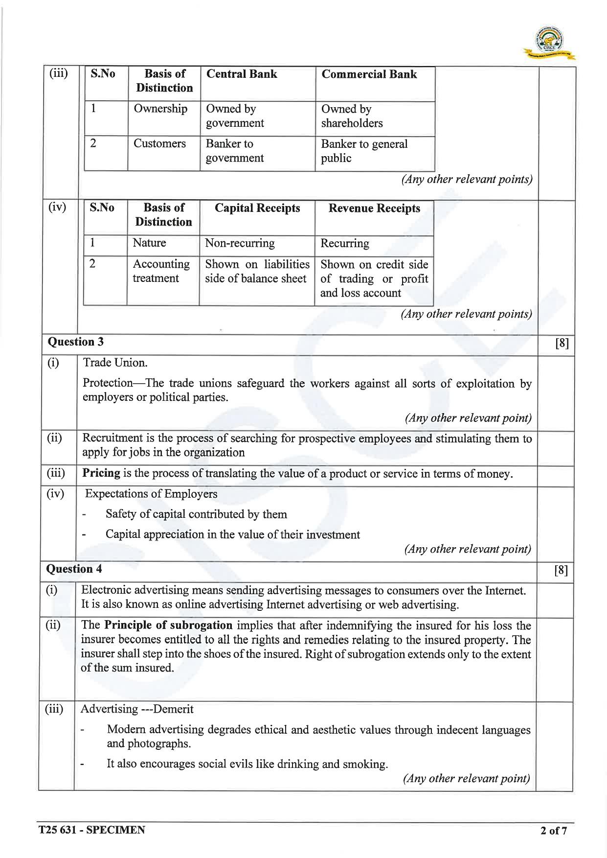 ICSE Class 10 2025 Commercial Studies (QP & MS) Specimen Paper - Page 10