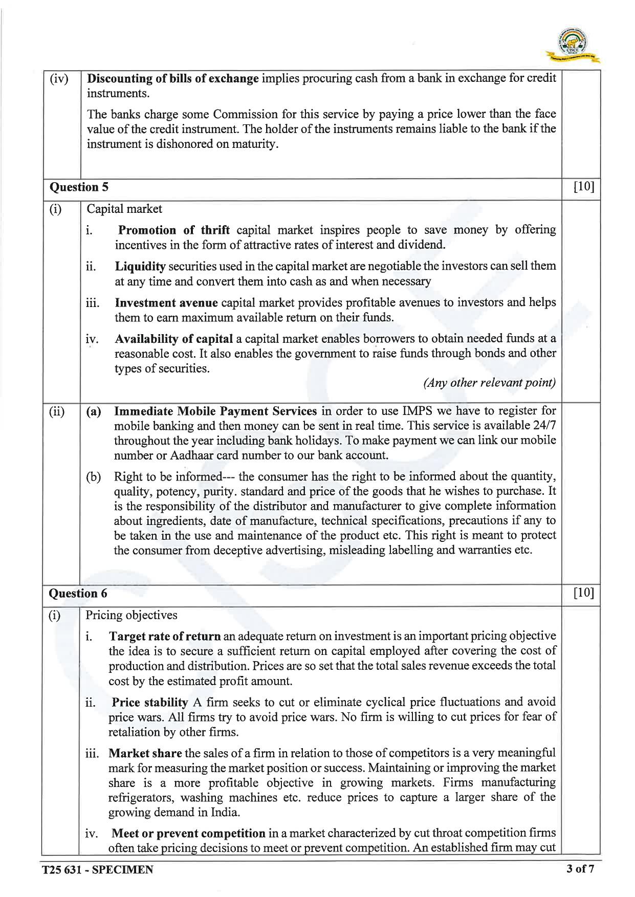 ICSE Class 10 2025 Commercial Studies (QP & MS) Specimen Paper - Page 11