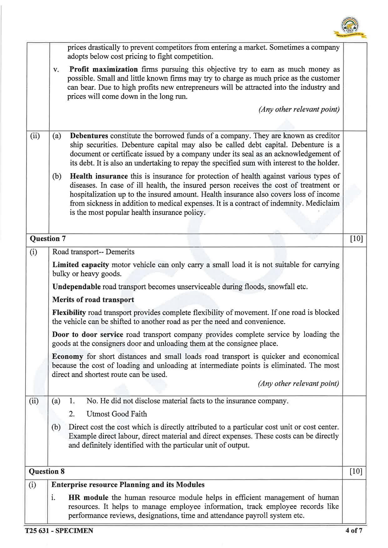 ICSE Class 10 2025 Commercial Studies (QP & MS) Specimen Paper - Page 12