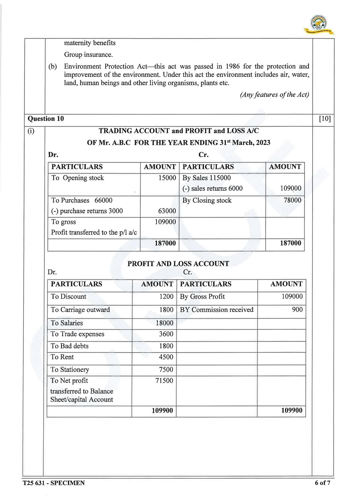 ICSE Class 10 2025 Commercial Studies (QP & MS) Specimen Paper - Page 14