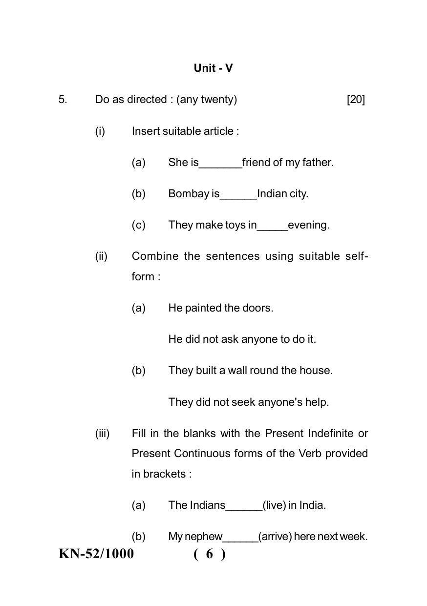 Sarguja University Question Paper - 2022 :   B.A. Part Two (10+2+3) 3 Y DC F.C. :English Language Paper I - Page 6