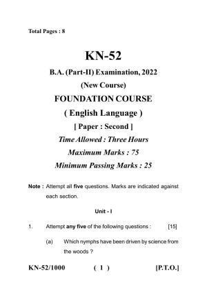 Sarguja University Question Paper - 2022 :   B.A. Part Two (10+2+3) 3 Y DC F.C. :English Language Paper I