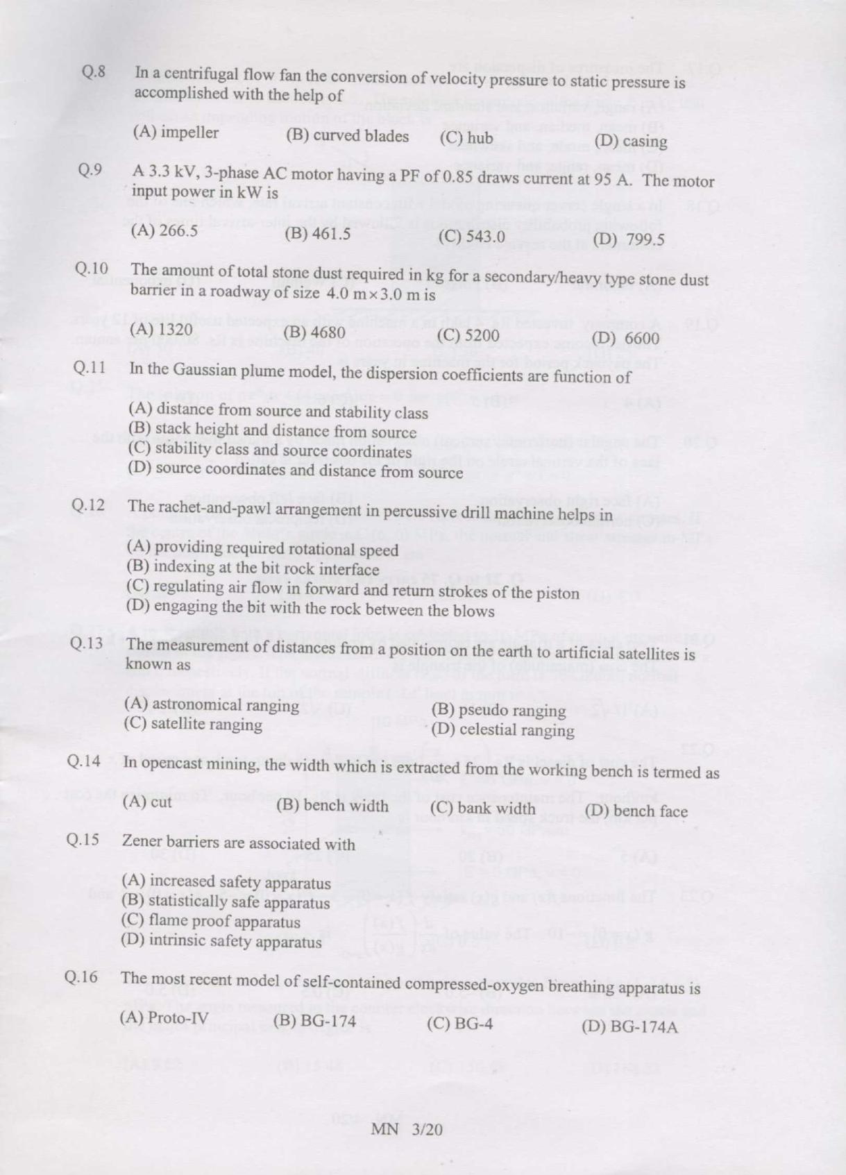 GATE 2007 Mining Engineering (MN) Question Paper with Answer Key - Page 3