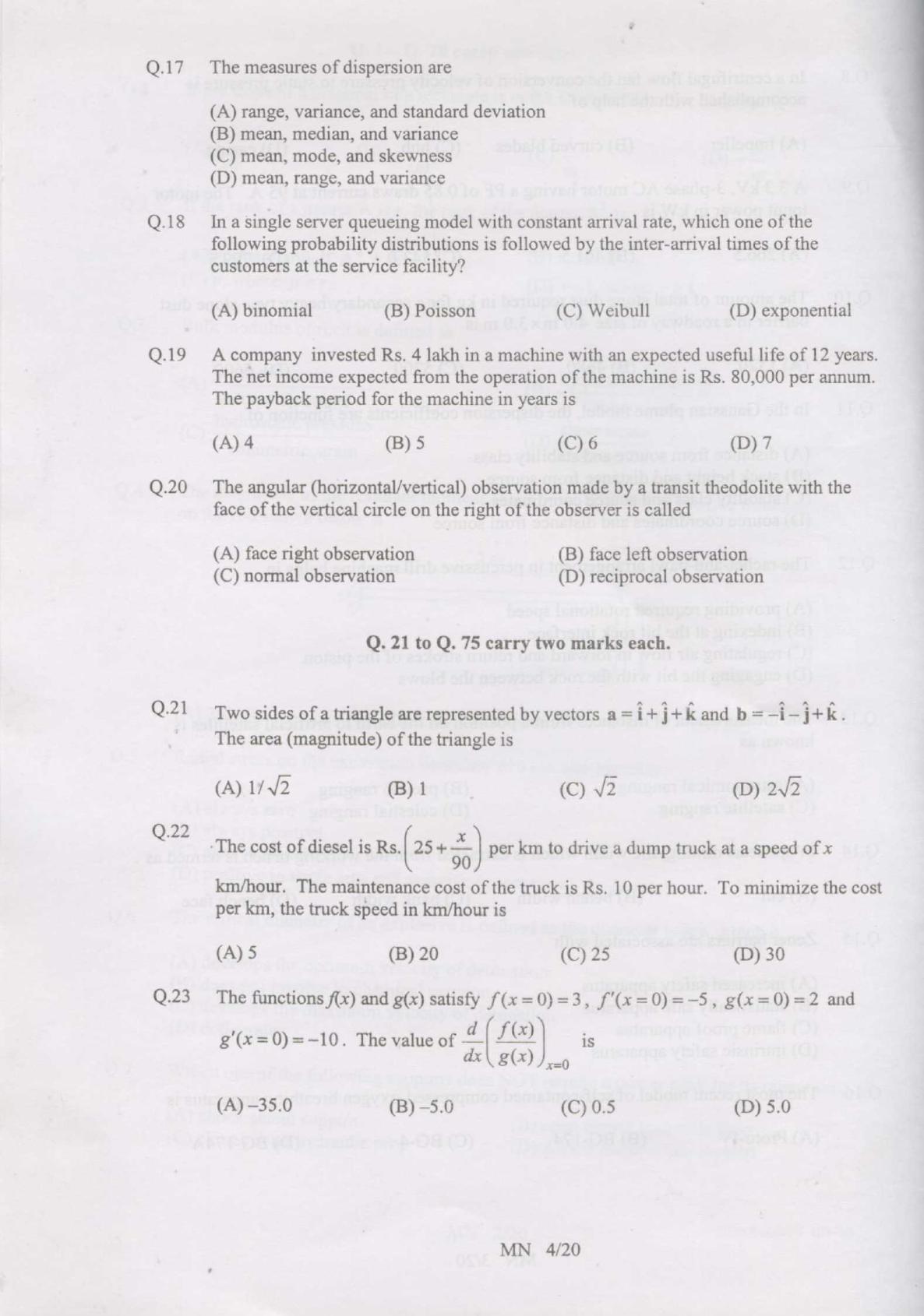 GATE 2007 Mining Engineering (MN) Question Paper with Answer Key - Page 4