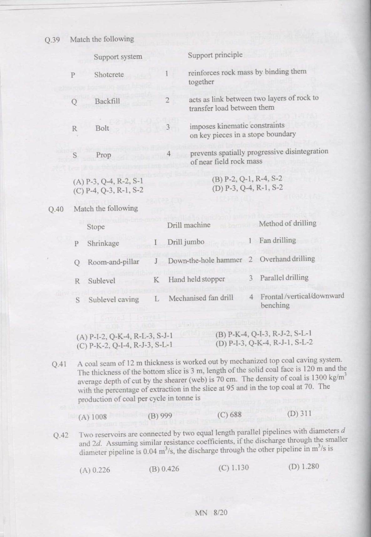 GATE 2007 Mining Engineering (MN) Question Paper with Answer Key - Page 8