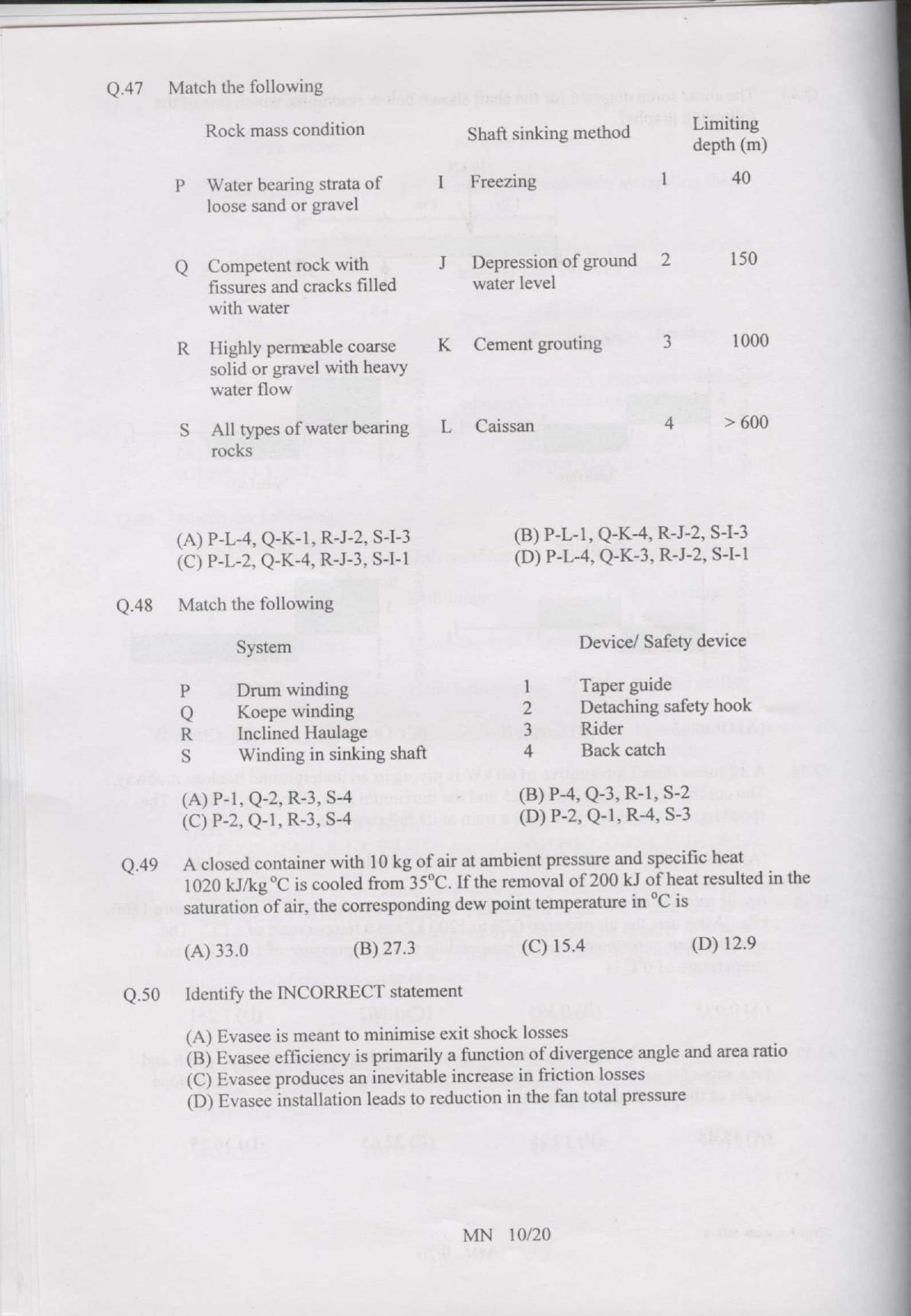 GATE 2007 Mining Engineering (MN) Question Paper with Answer Key - Page 10
