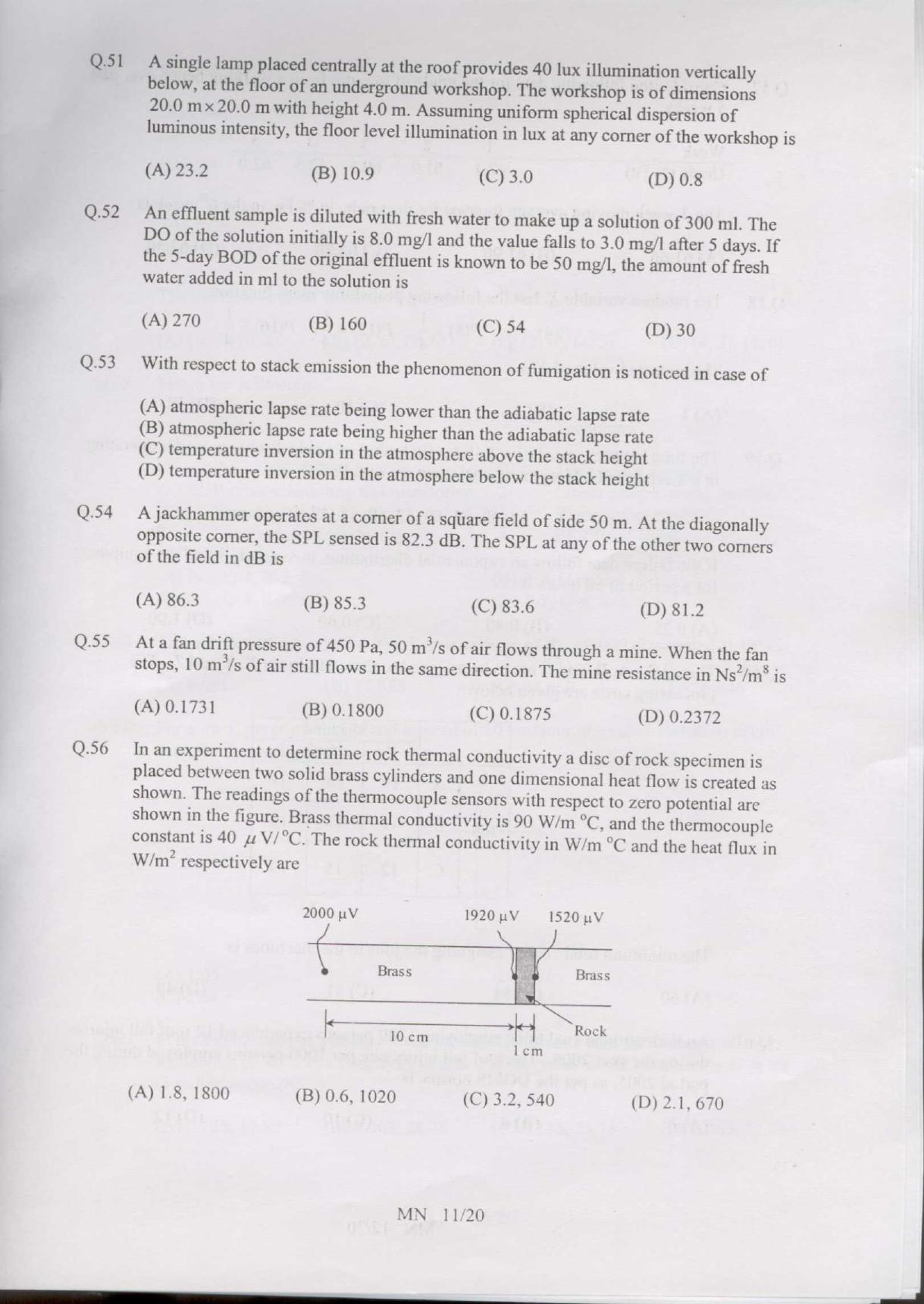 GATE 2007 Mining Engineering (MN) Question Paper with Answer Key - Page 11