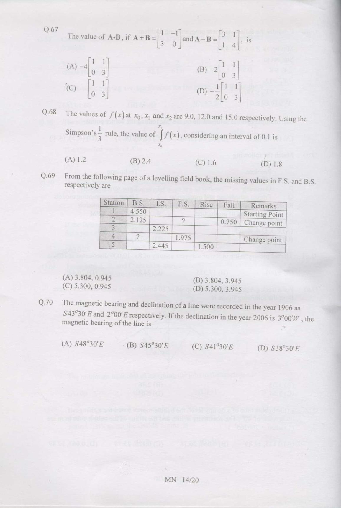 GATE 2007 Mining Engineering (MN) Question Paper with Answer Key - Page 14