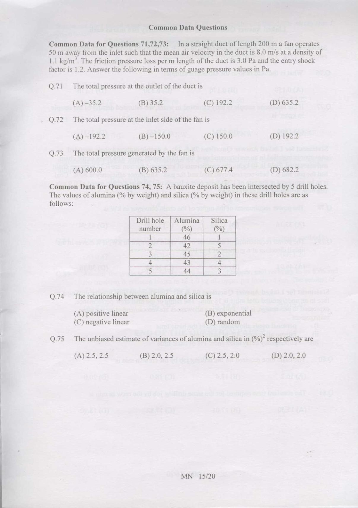 GATE 2007 Mining Engineering (MN) Question Paper with Answer Key - Page 15