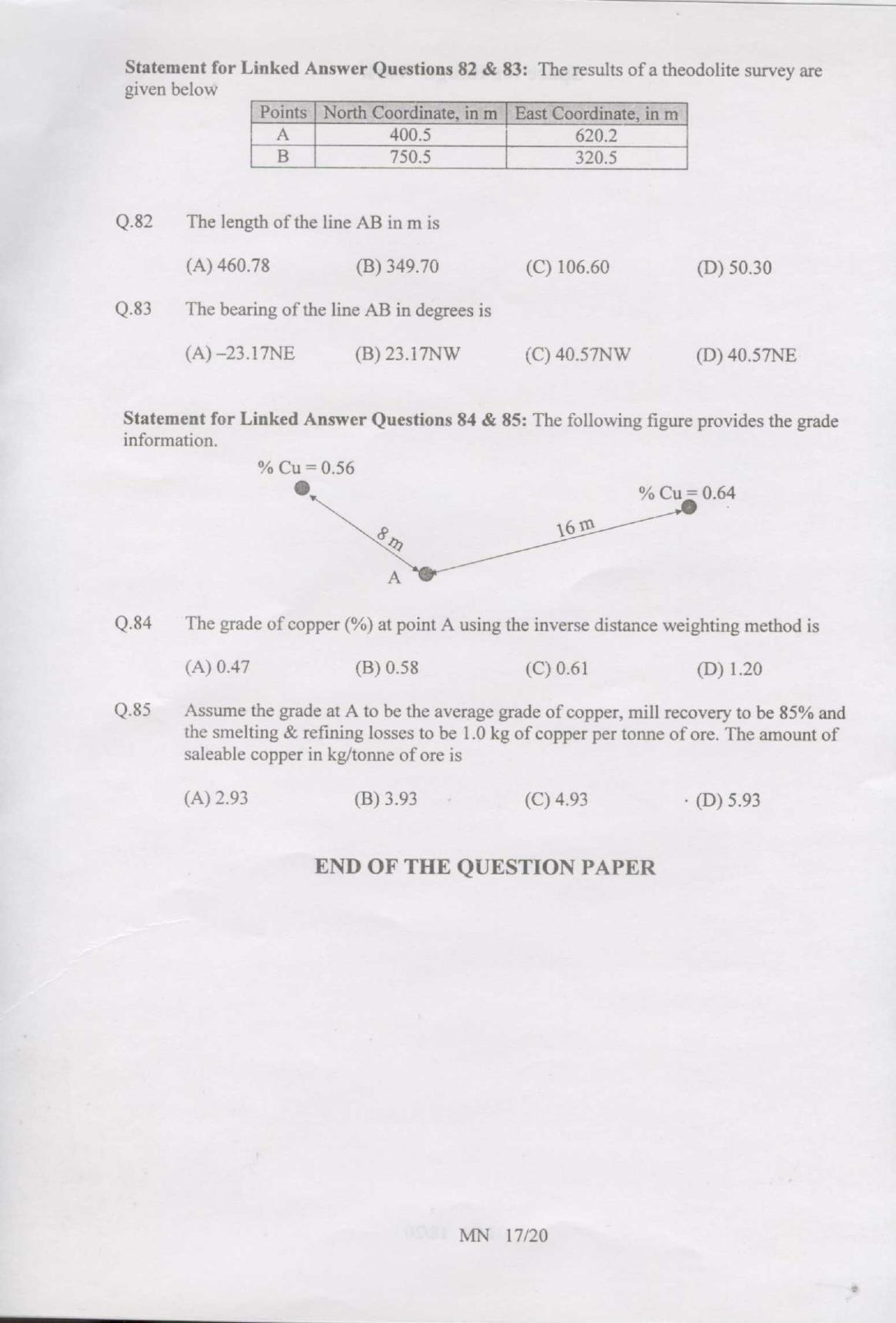GATE 2007 Mining Engineering (MN) Question Paper with Answer Key - Page 17