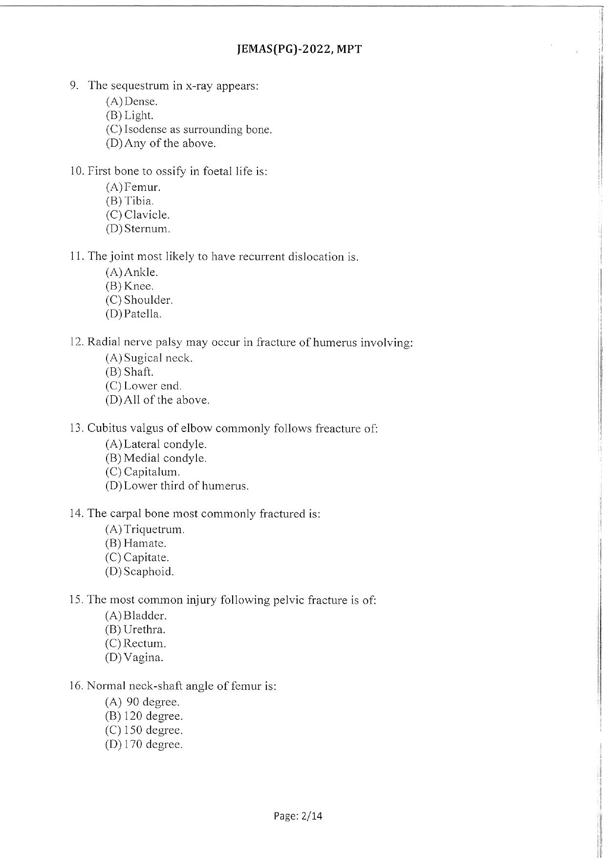 WBJEEB JEMAS (PG) 2022 MPT Question Paper - Page 4