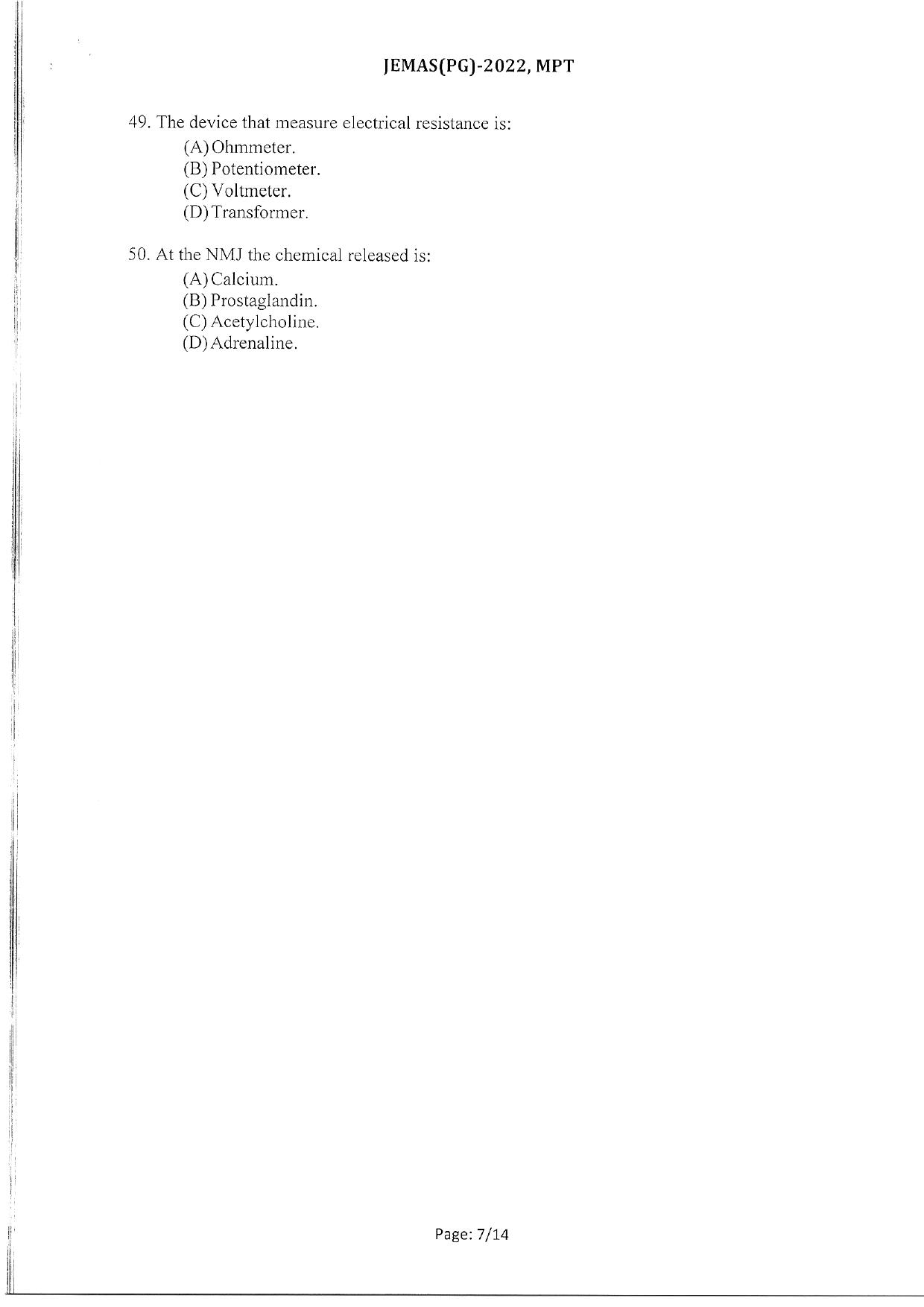 WBJEEB JEMAS (PG) 2022 MPT Question Paper - Page 9