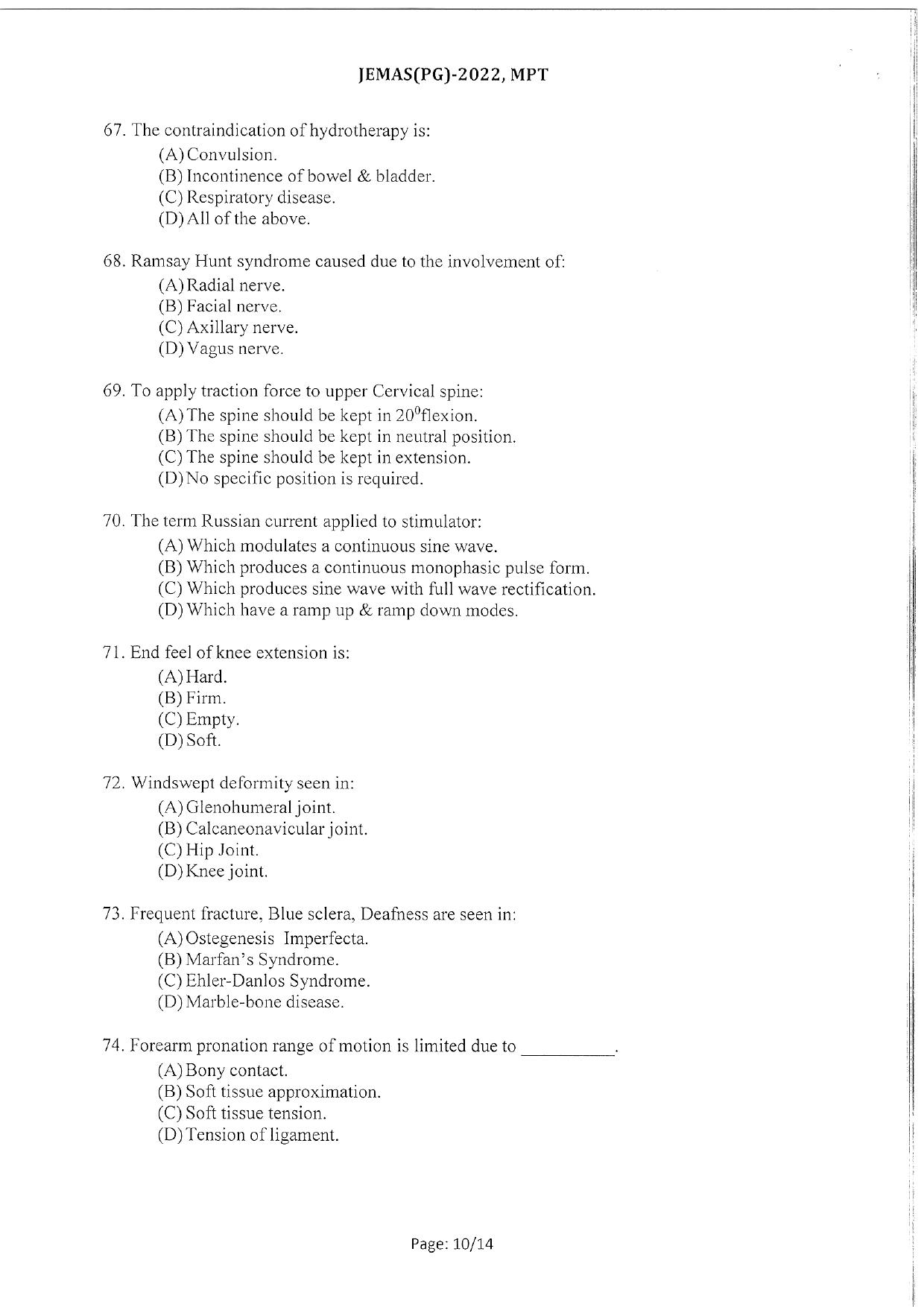 WBJEEB JEMAS (PG) 2022 MPT Question Paper - Page 12