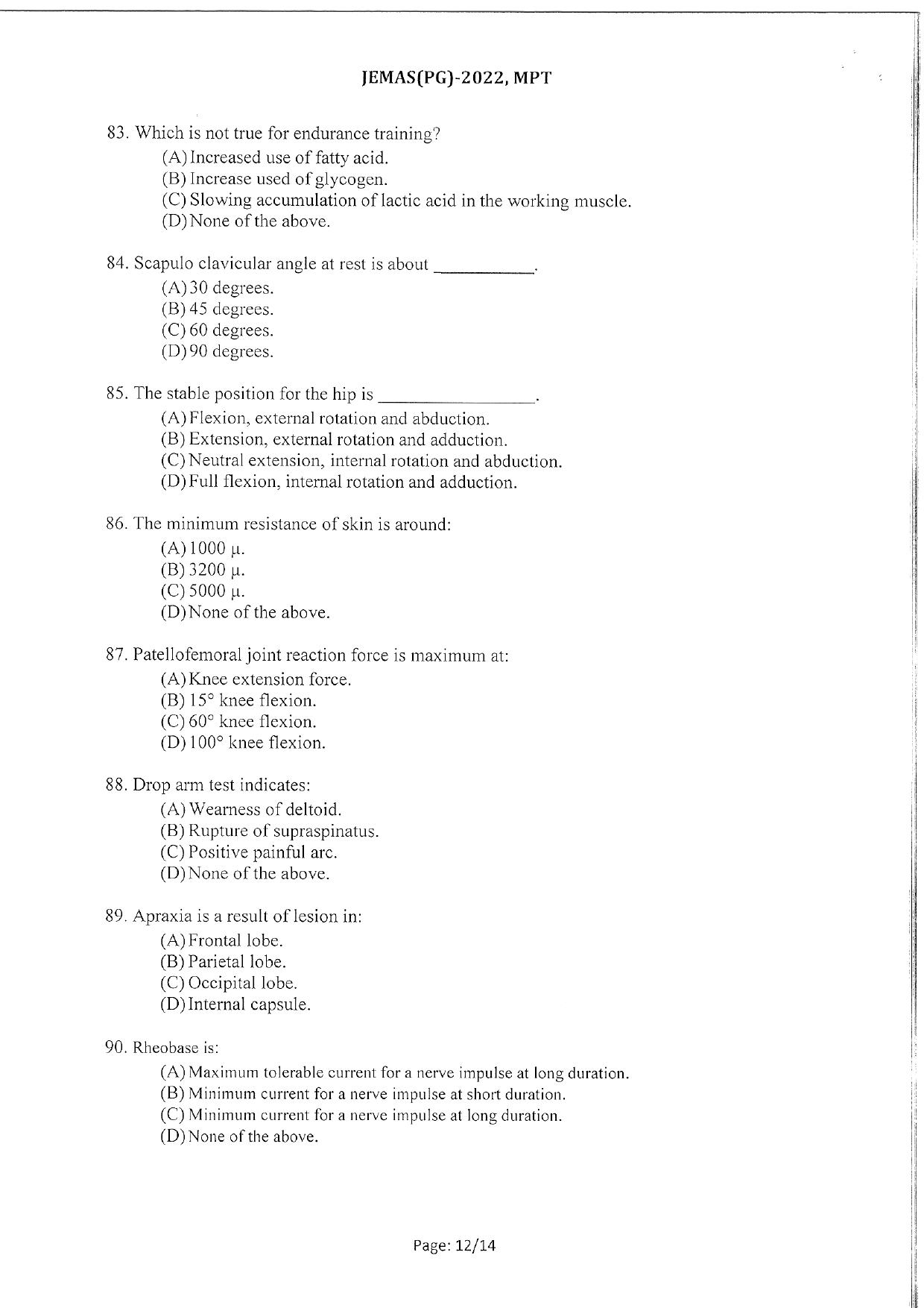 WBJEEB JEMAS (PG) 2022 MPT Question Paper - Page 14
